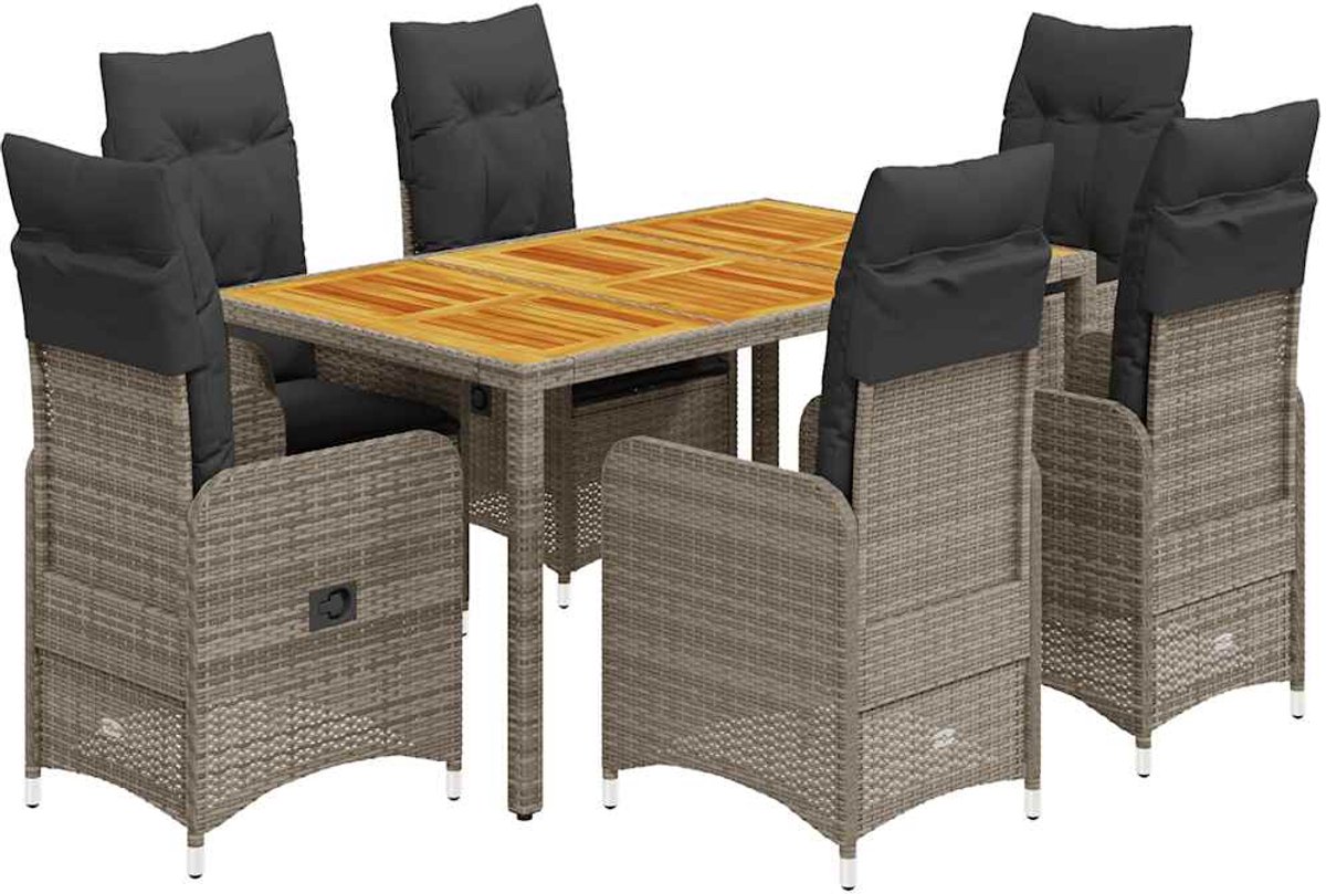 The Living Store 7-delige Bistroset met kussens poly rattan grijs - Tuinstoelen - Lounge Set - Buitendecoratie - Patio Furniture - Outdoor Dining Set