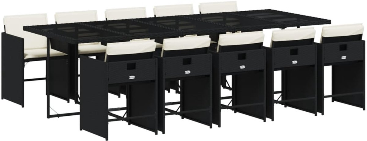 11-delige zwarte poly rattan tuinset met kussens van The Living Store.