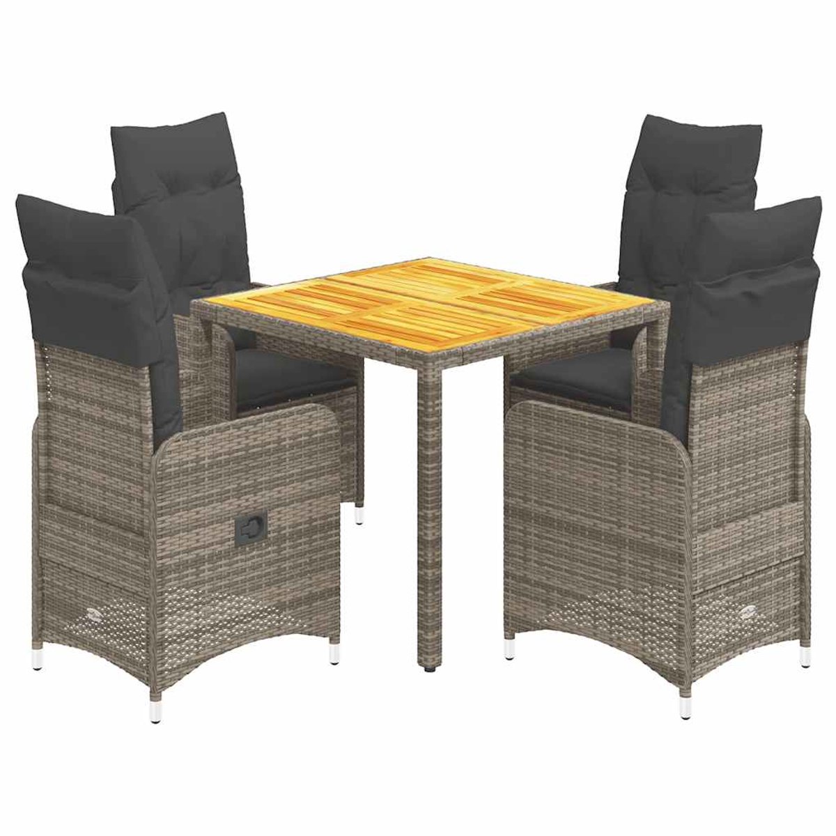 The Living Store 5-delige Bistroset met kussens poly rattan grijs - Tuinstoelen - Lounge Set - Buitendecoratie - Terrasdecoratie - Bistroset