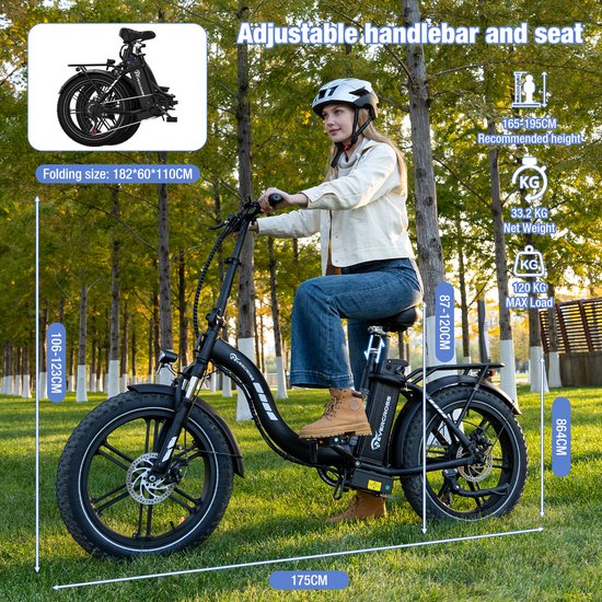 EVERCROSS EK6 Elektrische Fiets - Opvouwbare E-bike - 20 Inch Fatbike - 13AH - 25km/h - 7 Versnellingen - zwart van EVERCROSS — afbeelding 3