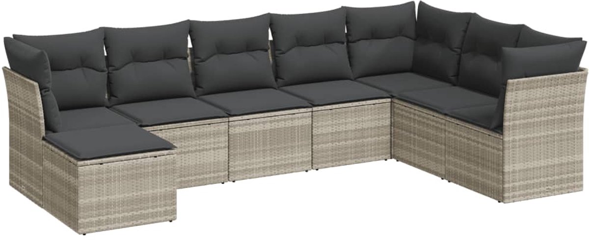 The Living Store 8-delige Loungeset met kussens poly rattan lichtgrijs - Tuinmeubleset - Lounge Set - Ratten Meubels - Buitendecoratie - Outdoor Living