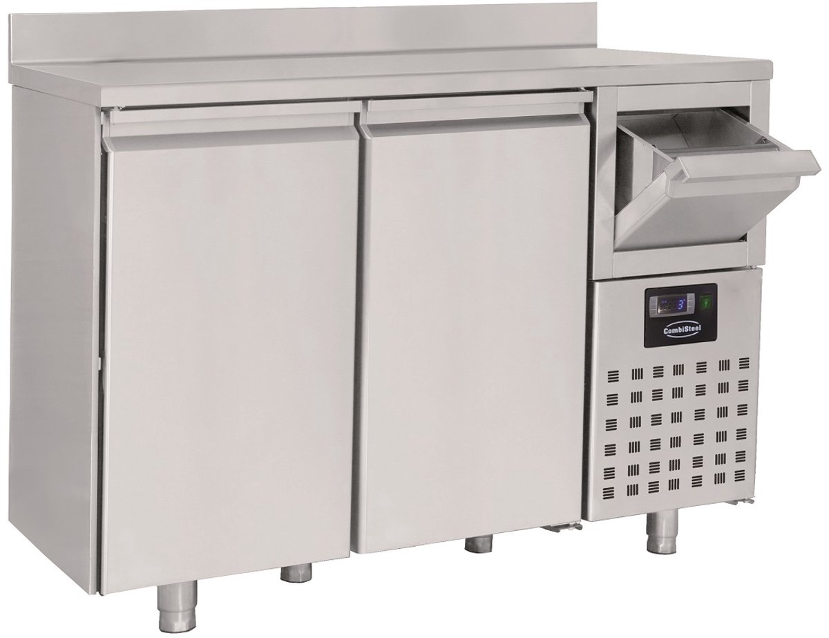 Combisteel Koelwerkbank - 550L - 2 Deuren GN 1/1 + Afkloplade-2°C/+8°C - Geforceerd - Achterrand - 1580x600x1050/1150mm Grijs