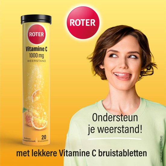Roter Vitamine C 1000mg bruis - Hoge dosering vitamine C ter ondersteuning van je natuurlijke weerstand - 40 bruistabletten met abrikoos-sinaasappelsmaak