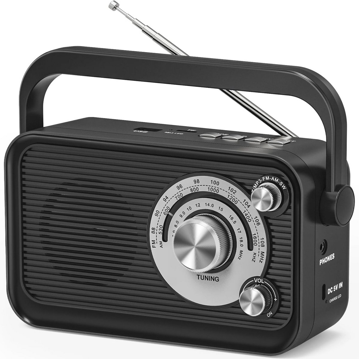 Draagbare radio met Bluetooth en MP3-functie voor kantoor, keuken, camping en noodsituaties
