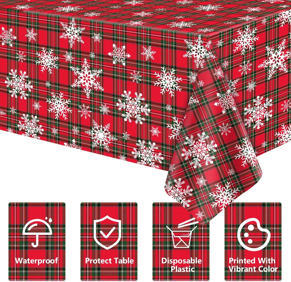 2 stuks kerst tafelkleed, 137 x 274 cm groot glanzend rood en groen kerstfeest tafelkleed, wegwerp rechthoekig kerst plastic tafelkleed voor kerstfeest, wintervakantie, kersttafeldecoraties