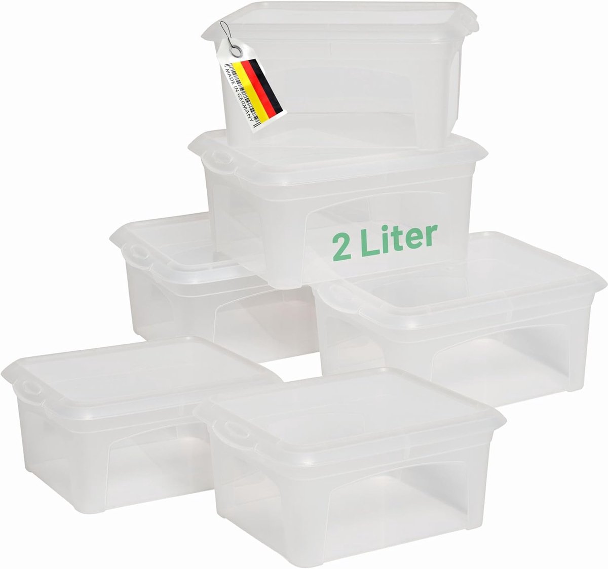 6x opbergdozen met deksel klein 2 L transparant nestbaar stapelbaar kunststof dozen met clipsluiting kunststof BPA-vrij 20x16,5x9 cm