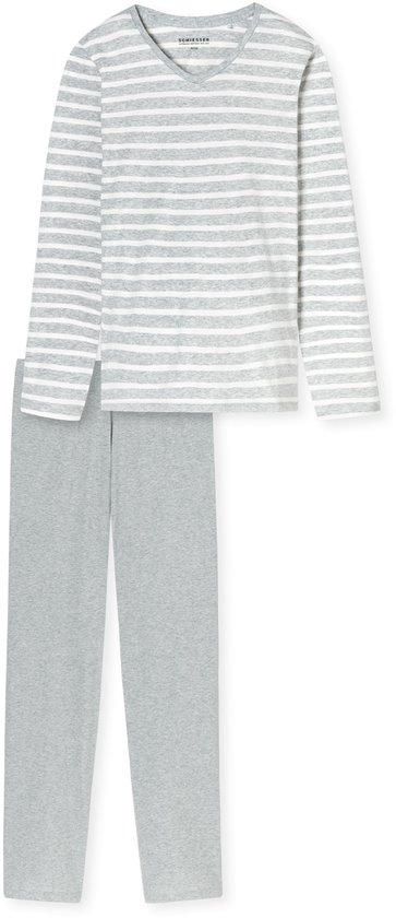 Schiesser Pyjama lang zilvergrijs gemêleerd - Casual Essentials - Dames Pyjamaset