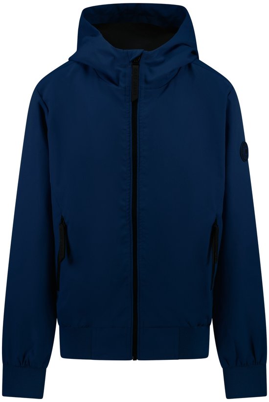 Veste bleu marine pour garçon avec capuche et fermeture éclair.