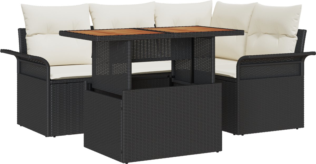 vidaXL - Tuinbank - Set - met - opslag - 5 - pcs - Zwart - Poly - rattan