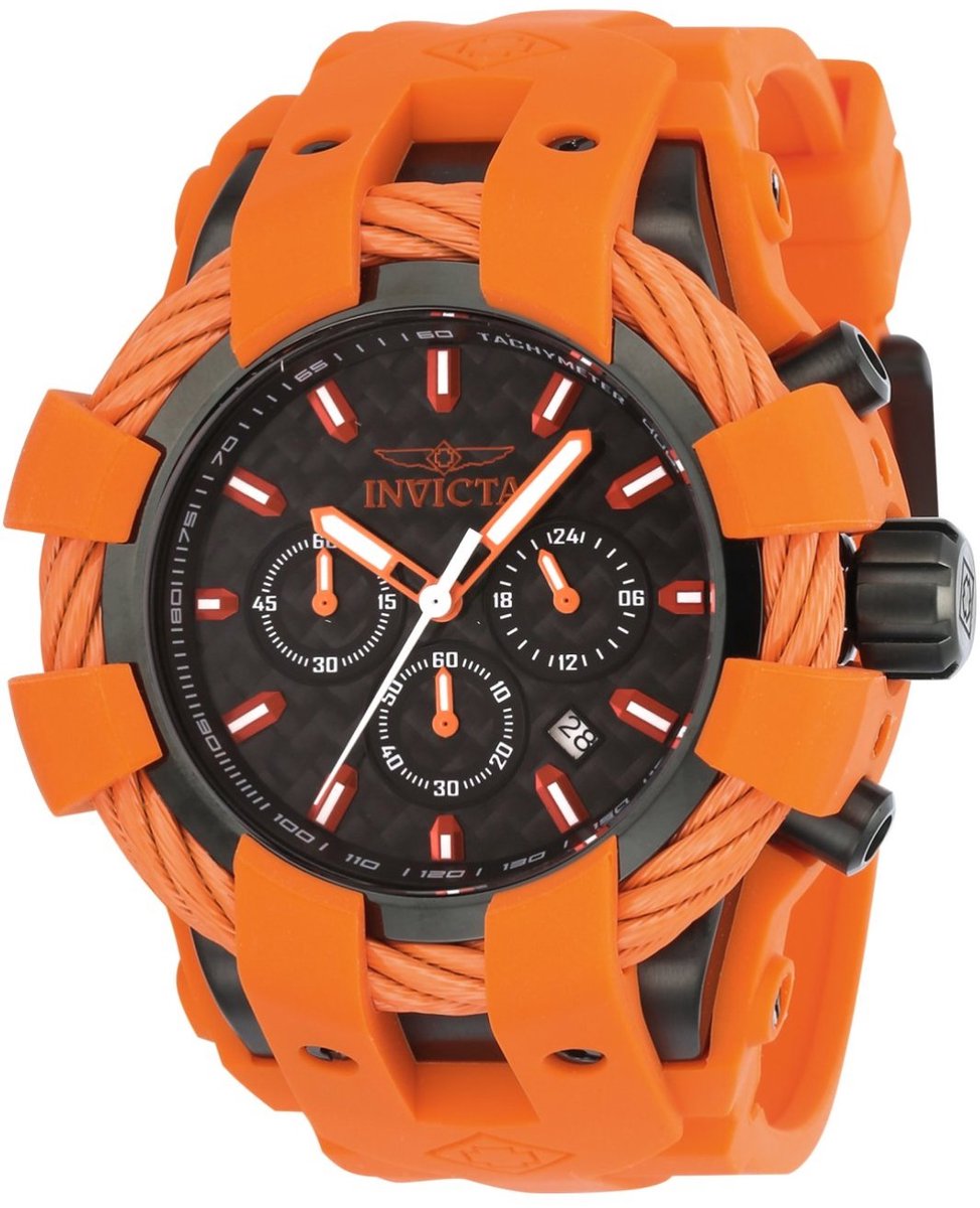 Invicta Bolt 23872 Heren Horloge - Waterdicht - Analoog - Quartz Uurwerk - Roestvrij Staal met zwarte Wijzerplaat - 48mm