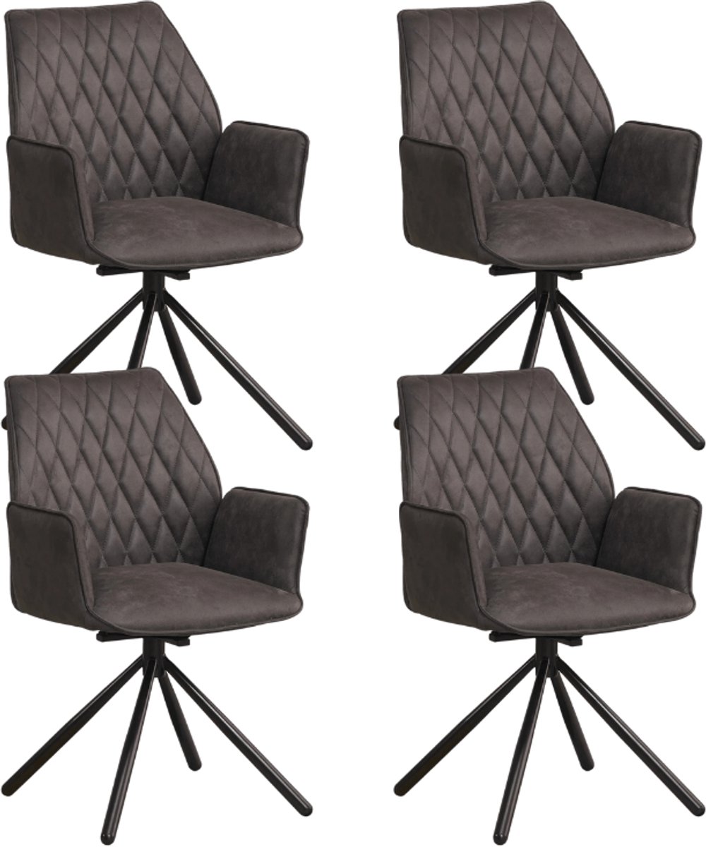 Dimehouse Set van 4 Draaibare Eetkamerstoelen Novan Industrieel Antraciet Stof – 180° Draaibaar - Stof - Industrieel