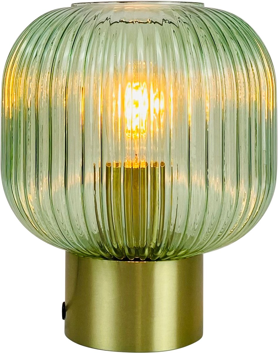 Olucia - CHARLOIS - Tafellamp - Groen / Goud - Vorm: Rond
