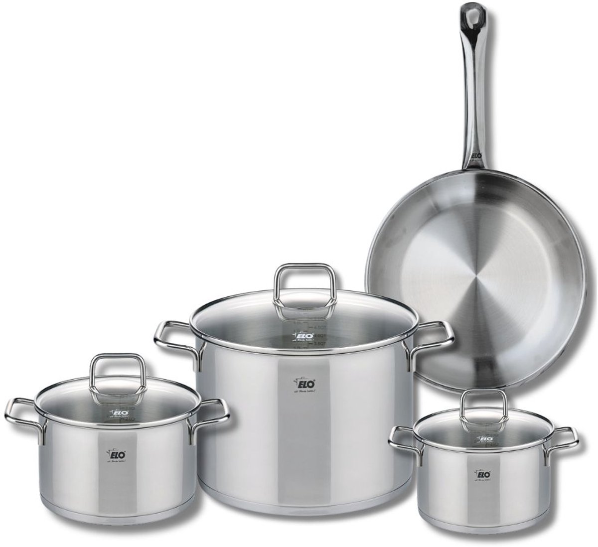 Set van 1 Koekenpan 28 cm en 3 kookpotten 16, 20 en 26 cm Elo Profi Citrin