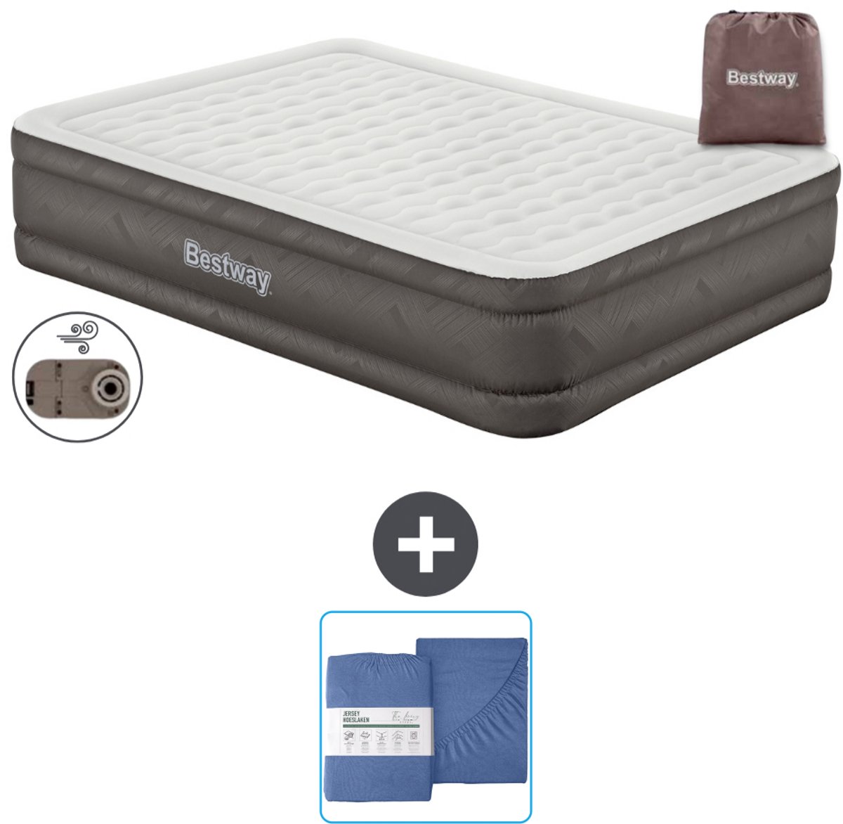 Bestway luchtbed - 2-Persoons - 152 x 203 x 46 cm - Bruin - Inclusief pomp en Hoeslaken
