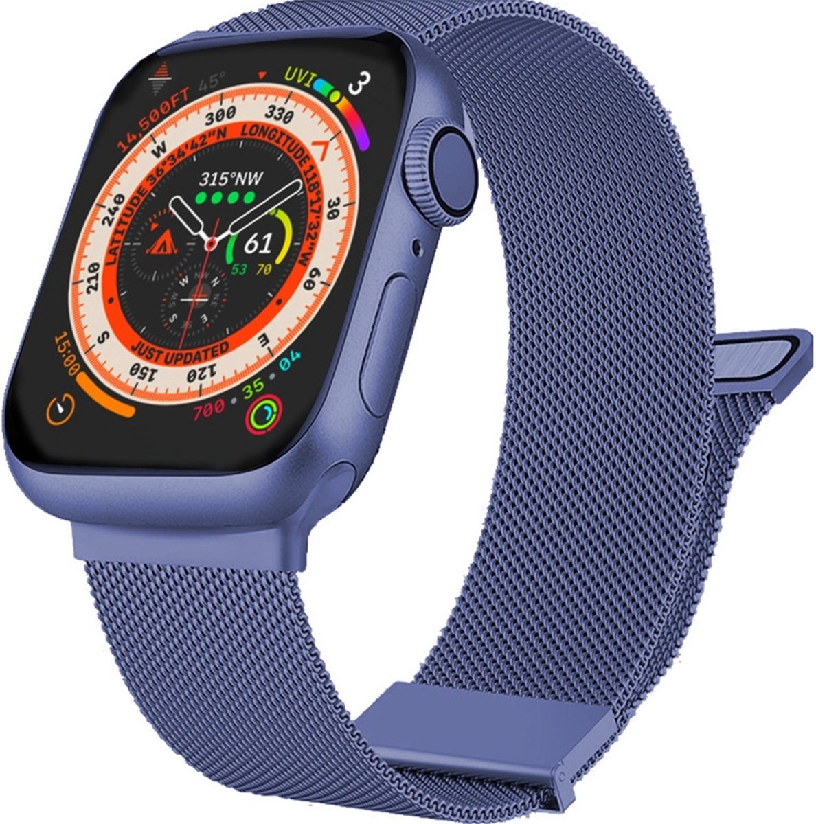 Mobigear Milanese Watch bandje geschikt voor Apple Watch Bandje Magneetsluiting | Mobigear Luxury Loop - 42/41/40/38 mm - Blauw