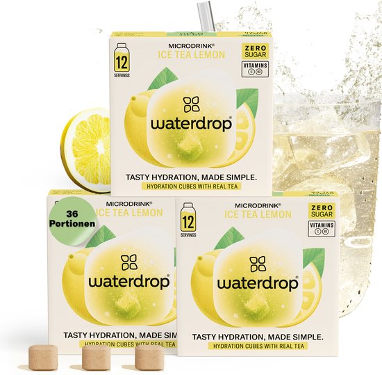 waterdrop® ICE TEA CITROEN - 36 bruistabletten - Suikervrije ijsthee met echte groene thee en citroen - Met natuurlijke extracten en vitamine C - Water met smaak