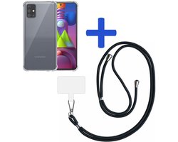 Smartphonica Telefoonhoesje Geschikt voor Samsung Galaxy M51 Transparant Schokbestendig met Afneembaar Universeel Telefoonkoord - Backcover Case Siliconen ShockProof with Lanyard geschikt voor Samsung Galaxy M51