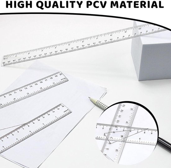 Pack of 6 Plastic Rulers 15 cm 20 cm 30 cm Transparent Ruler Straight ...