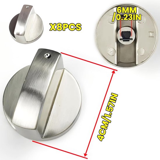 Universele Draaiknoppen voor Oven en Keukenfornuis - 8 Stuks - Zinklegering - 6 mm van Universele — afbeelding 2