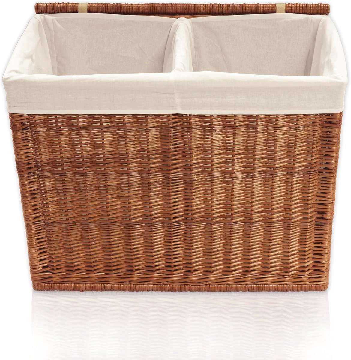 Goedkoopste Waskorf met Deksels en 2 Waskamers - Natuurlijk Wilgentenen Wasmand 120L