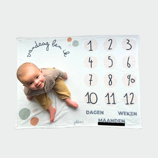 Jikkies ® - Mijlpaal deken - Milestone Blanket - Stippen - Dagen - Maanden - Jaren - Kraam cadeau van Jikkies — afbeelding 4