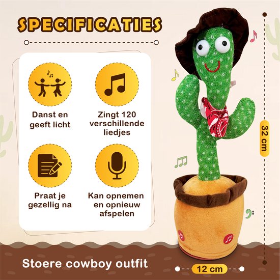 Dansende Cactus - Bailanta Pratende Cactus - Interactieve Knuffel | bol