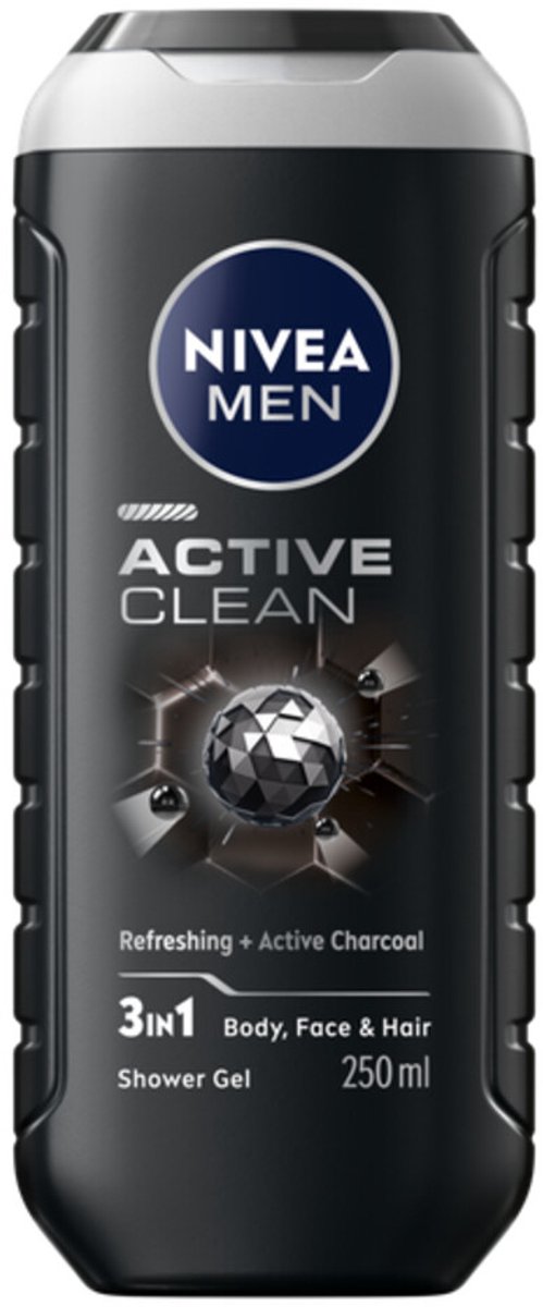 NIVEA Men Douchegel Active Clean - 3 x 250 ml - Voordeelverpakking