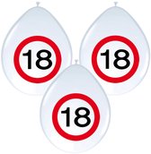 Folat Verkeersbord ballonnen - 18 jaar - 8 stuks - wit - stopbord - 30 cm - ballonnen