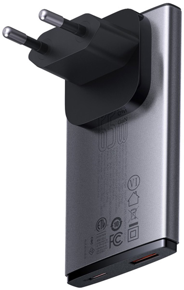 Baseus GaN5Pro - 65W Platte Oplader 1C2U - Ondersteund Samsung Fast Charging - super dun ontwerp - QuickCharge QC3.0 en Programmable Power Supply PPS
