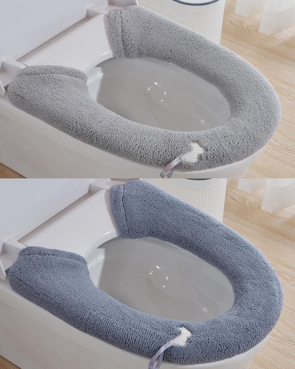 Wasbare Wc-brilhoes - Warme Brilbekleding Voor Toiletstoelen Knopstijl (Donkergrijs + Lichtgrijs)
