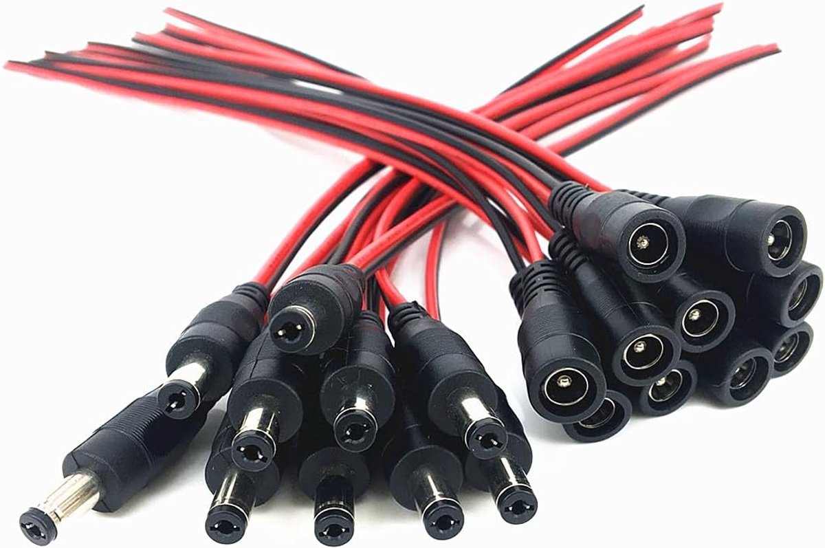 10 paar zwarte DC-stekker verlengkabels 5,5 mm x 2,1 mm voor LED-strips en camerabewaking