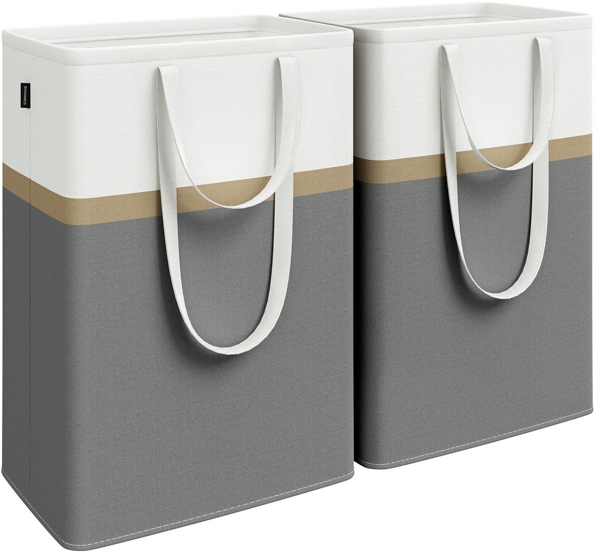 SONGMICS verzamelcontainer voor statiegeldflessen wasmand set van 2, 75 L opvouwbare wasmand, met lange handvatten, gemakkelijk te dragen en schoon te maken, voor slaapkamer badkamer, leigrijs LCB208G01
