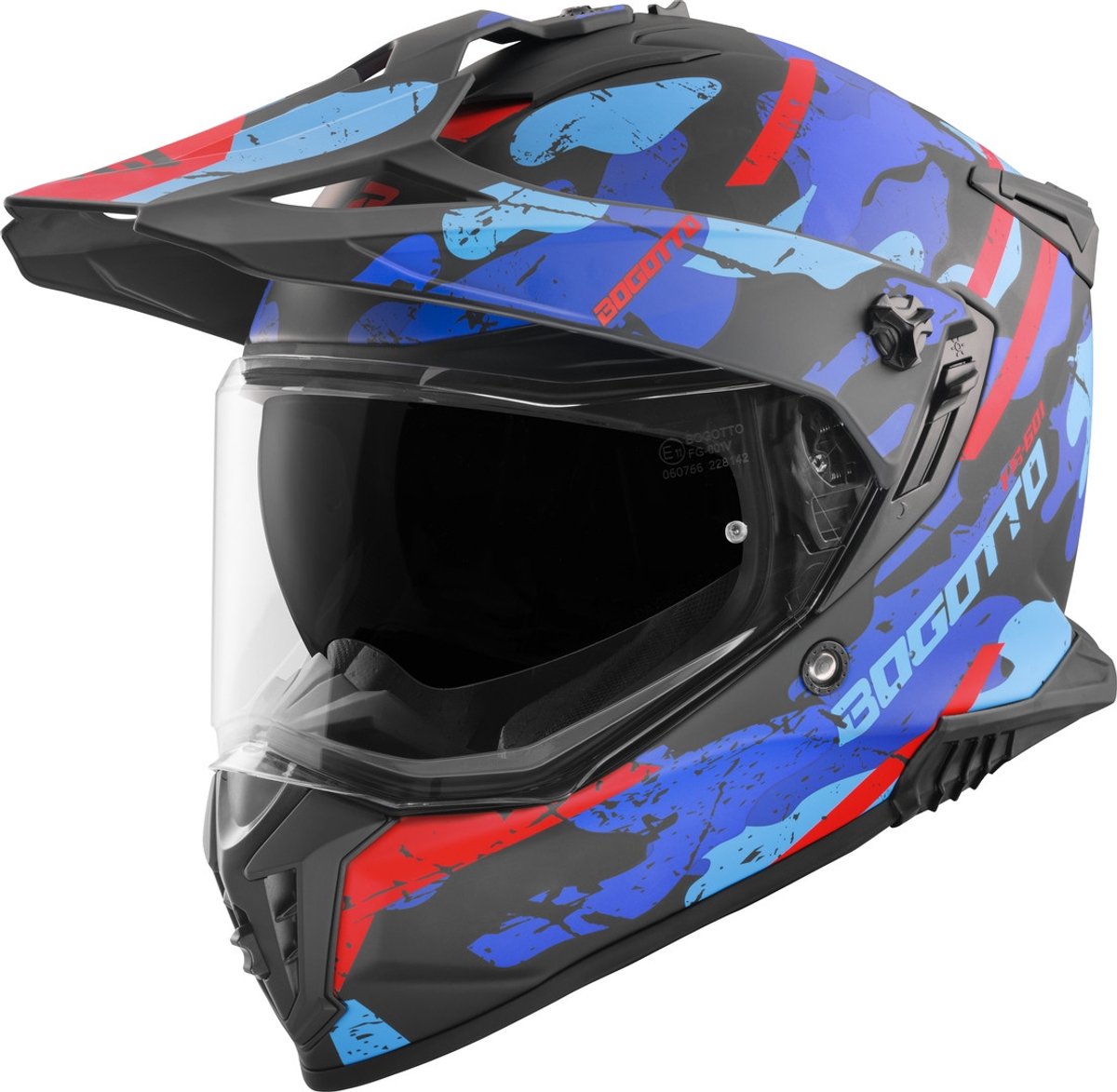 Bogotto FG-601 Sniper Zwart Rood Blauw Fiberglas Enduro Helm - Maat S - Helm
