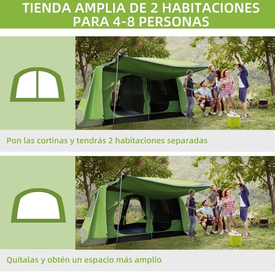 Familietent - 4 tot 8 Personen - Grote Kampeertent - Dubbele Compartimenten - UV-bescherming - Waterdicht - 405x305x225 cm - Groen — afbeelding 4