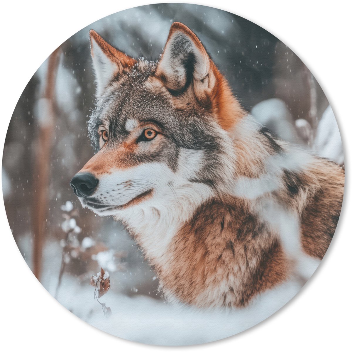 Muismat rond 40x40 cm - Mousepad Wolf - Sneeuw - Winter - Dieren - Natuur - Sneeuw - Ronde muismatten