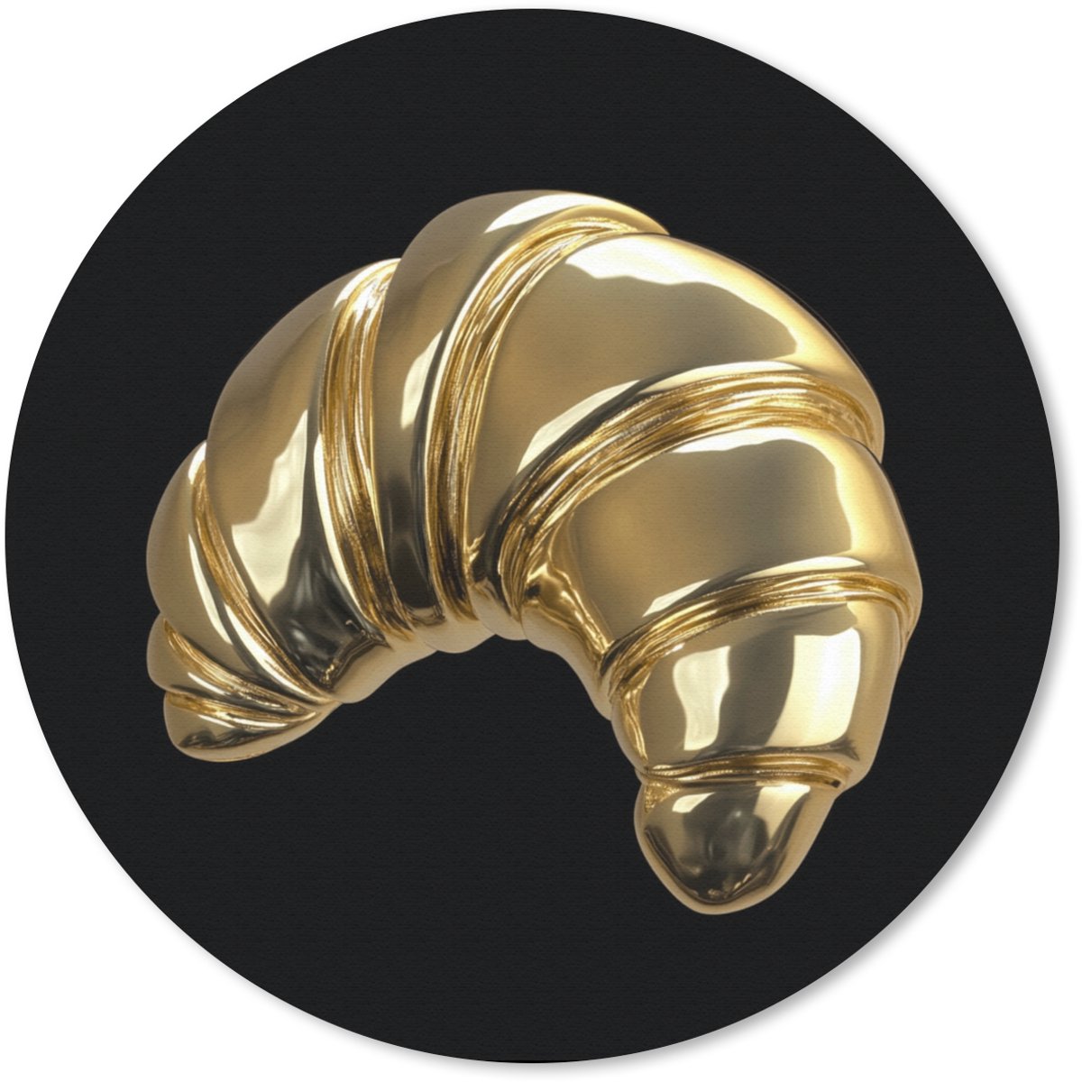 Muismat rond 30x30 cm - Mousepad Croissant - Brood - Goud - Zwart - Ronde muismatten