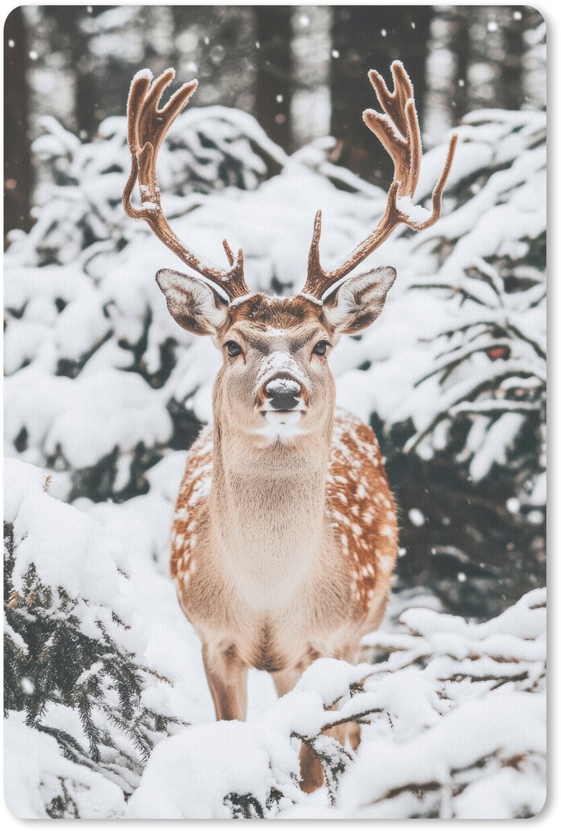 Muismat 18x27 cm - Mousepad Hert - Sneeuw - Winter - Bos - Dieren - Muismatten
