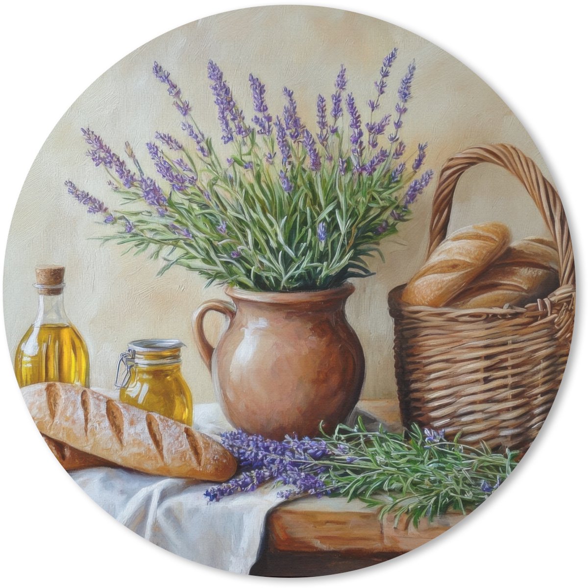 Muismat rond 40x40 cm - Mousepad Lavendel - Brood - Stilleven - Ronde muismatten