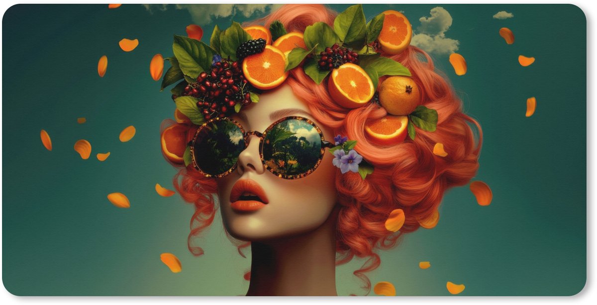 Muismat XXL 90x45 cm - Bureau onderlegger - Bureau mat Vrouw - Sinaasappel - Bessen - Oranje - Bureaumat - Gaming mousepad xl - Bureaulegger groot - Computer deskmat