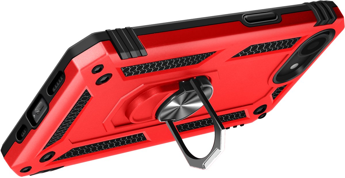 Avizar Hoesje Geschikt voor Apple iPhone 16e Hybrid magnetische steunring, Rood