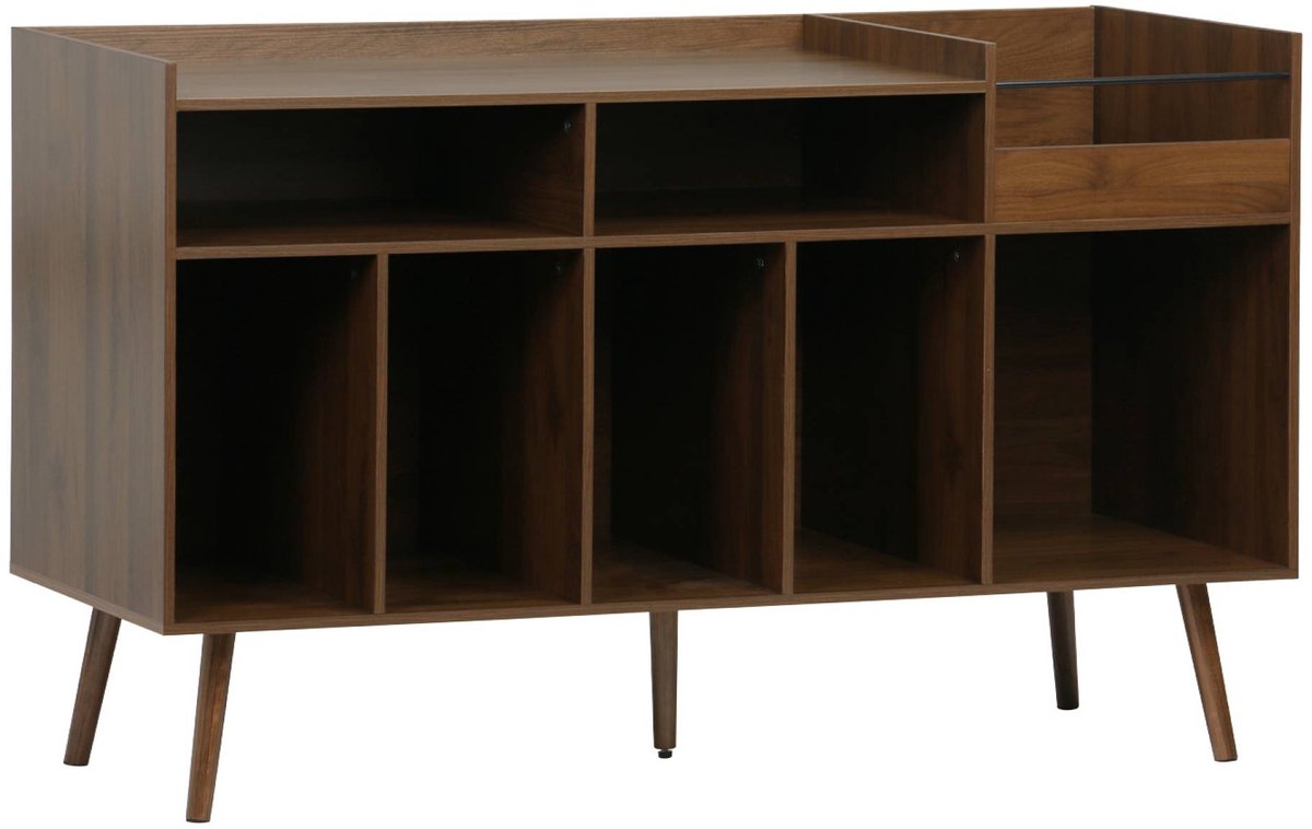 sweeek - Vintage xl vinylmeubel walnoot houteffect l 130 x b 50 x h 80 cm - nepal