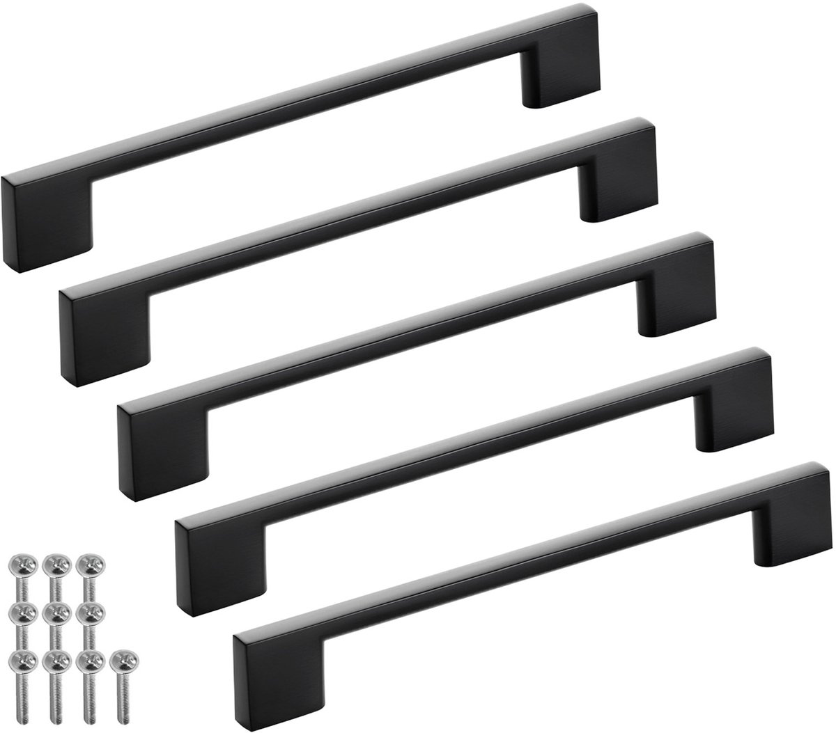 SOTECH 5 stuks meubelgrepen BLACKLINE XII BA 160 mm zwart mat aluminium (lengte 192 mm, breedte 9 mm, hoogte 28 mm) design keukengrepen