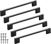 SOTECH 5 stuks meubelgrepen BLACKLINE XII BA 160 mm zwart mat aluminium (lengte 192 mm, breedte 9 mm, hoogte 28 mm) design keukengrepen
