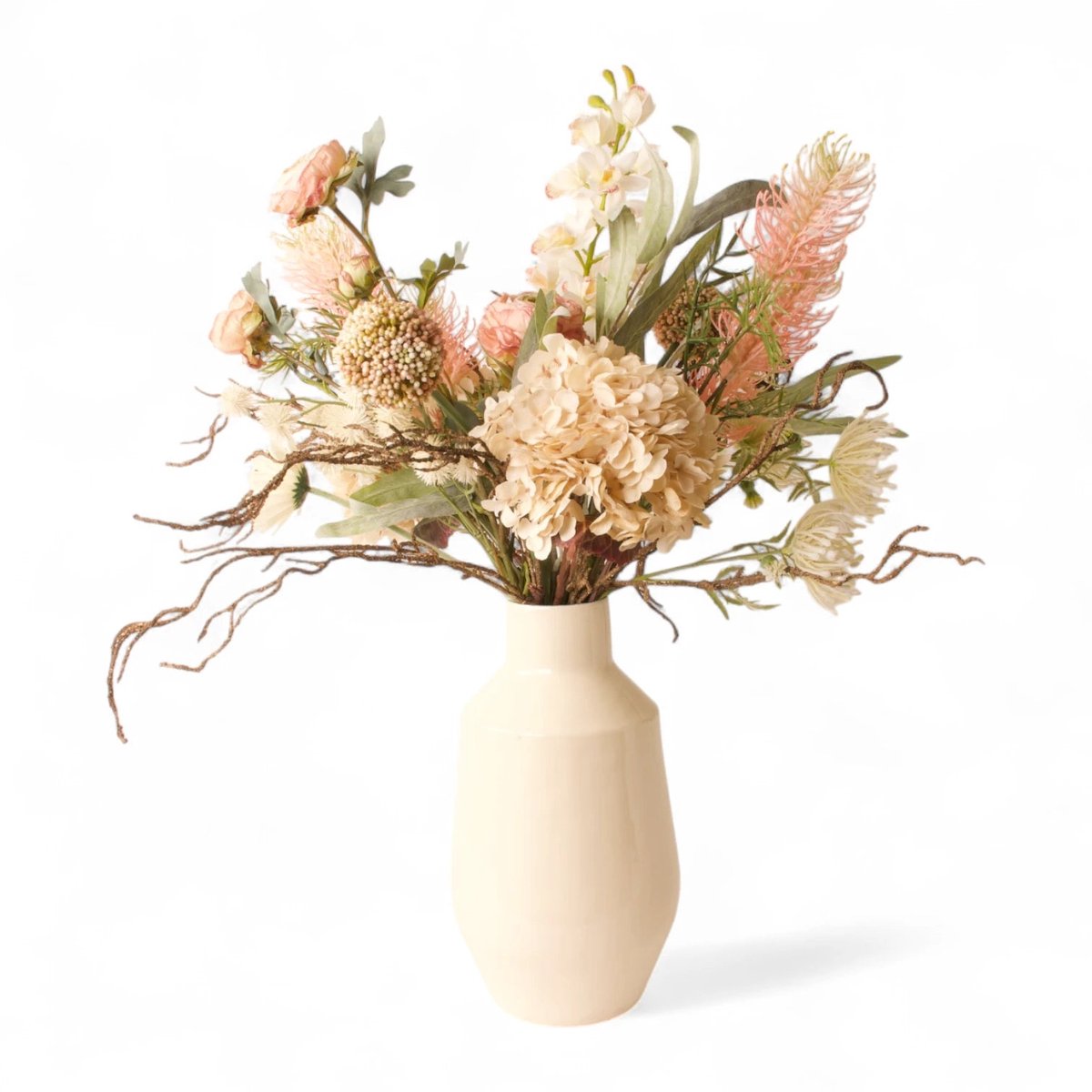 WinQ-Zijden Boeket Crème met Roze-Gebonden boeket kunstbloemen-ex. vaas