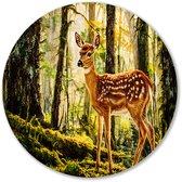 Hert in boslandschap - Hert wandcirkels - Wandobject rond dieren - Realistische kunst - Decoratieve muurcirkels - Kunstwerk - muurcirkel aluminium 40x40 cm
