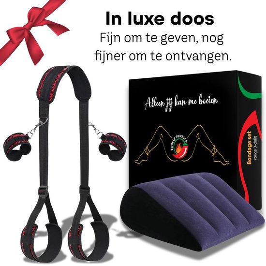 Set de bondage Sultry Prikkels® – Set BDSM de Luxe avec Menottes, oreiller sexuel, bandeau et harnais réglable – Pour attacher, jouer des rôles et plus Suspense – Kit de démarrage BDSM – Jouets sexuels pour couples et débutants