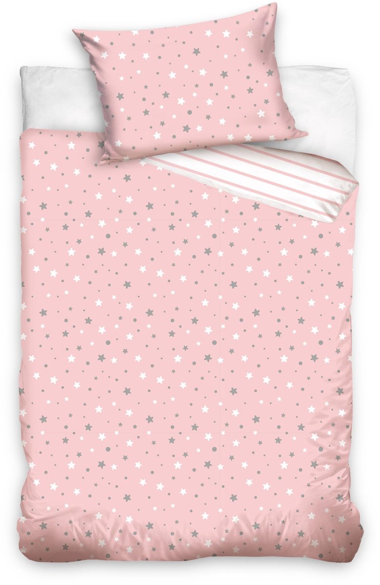 Ibenzoa® Betoverend Sterren Kinderbeddengoedset van Zacht Katoen met Roze en Witte Sterrenmotief