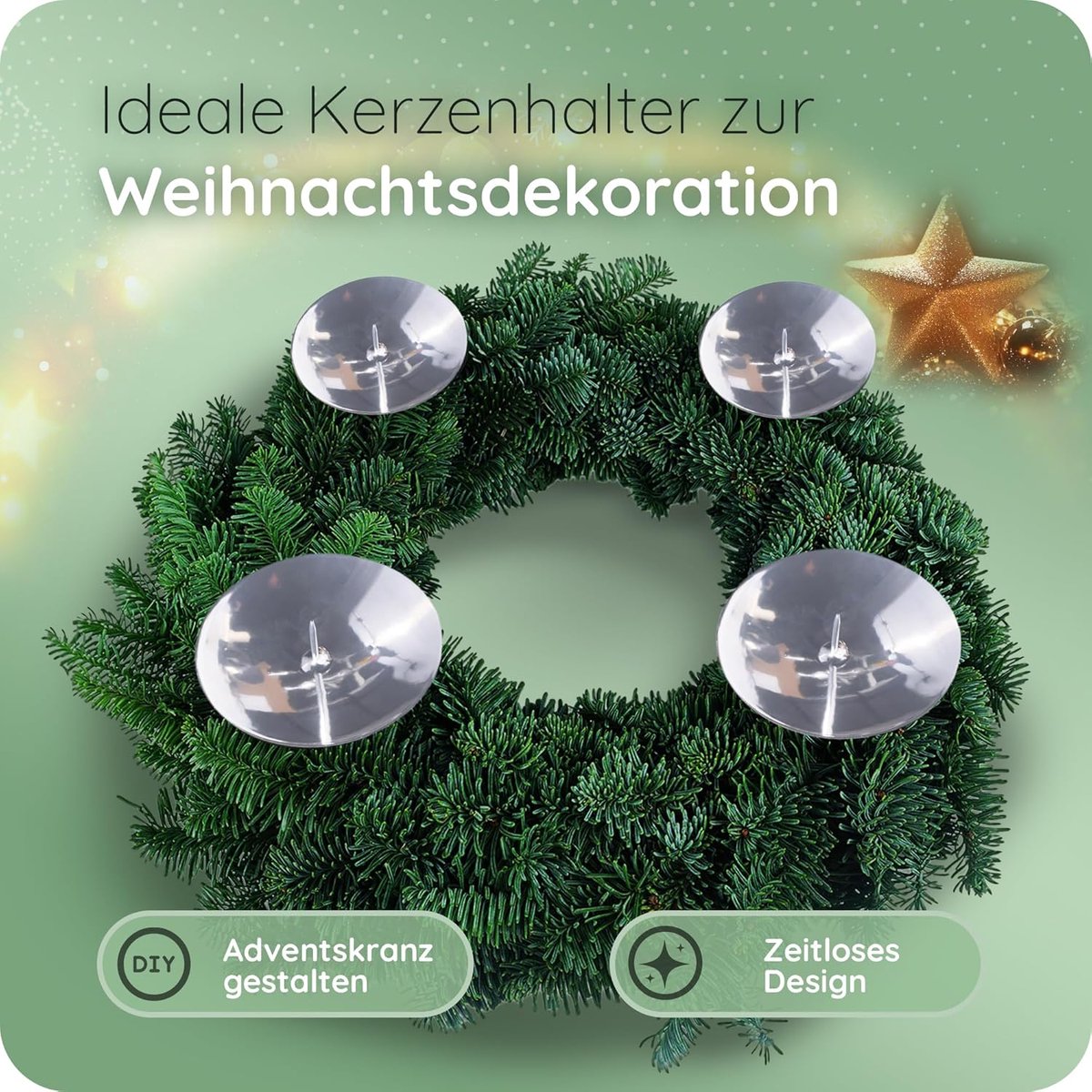 4x kaarsenprikkerdoorn 10cm zilver Adventkrans kaarsenhouder voor kransen Kerstkrans Advent kaarsenhouder kaarsenplaat om op te plakken ronde kaarsenpin kaarsenmondstuk metalen kaarsenhouder kaarsenpin