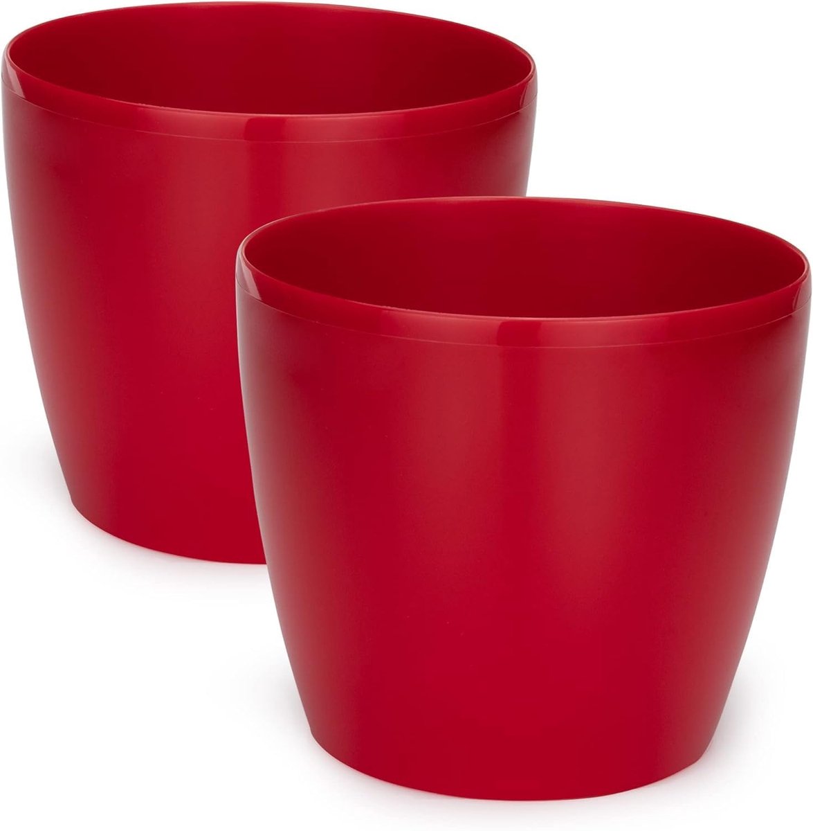 Sierpot voor bloemen en kruiden - glanzende, duurzame, lichte kunststof plantenpotten - woonkamer, eetkamer, keuken - set van 2 rood - doorsnede 30 cm