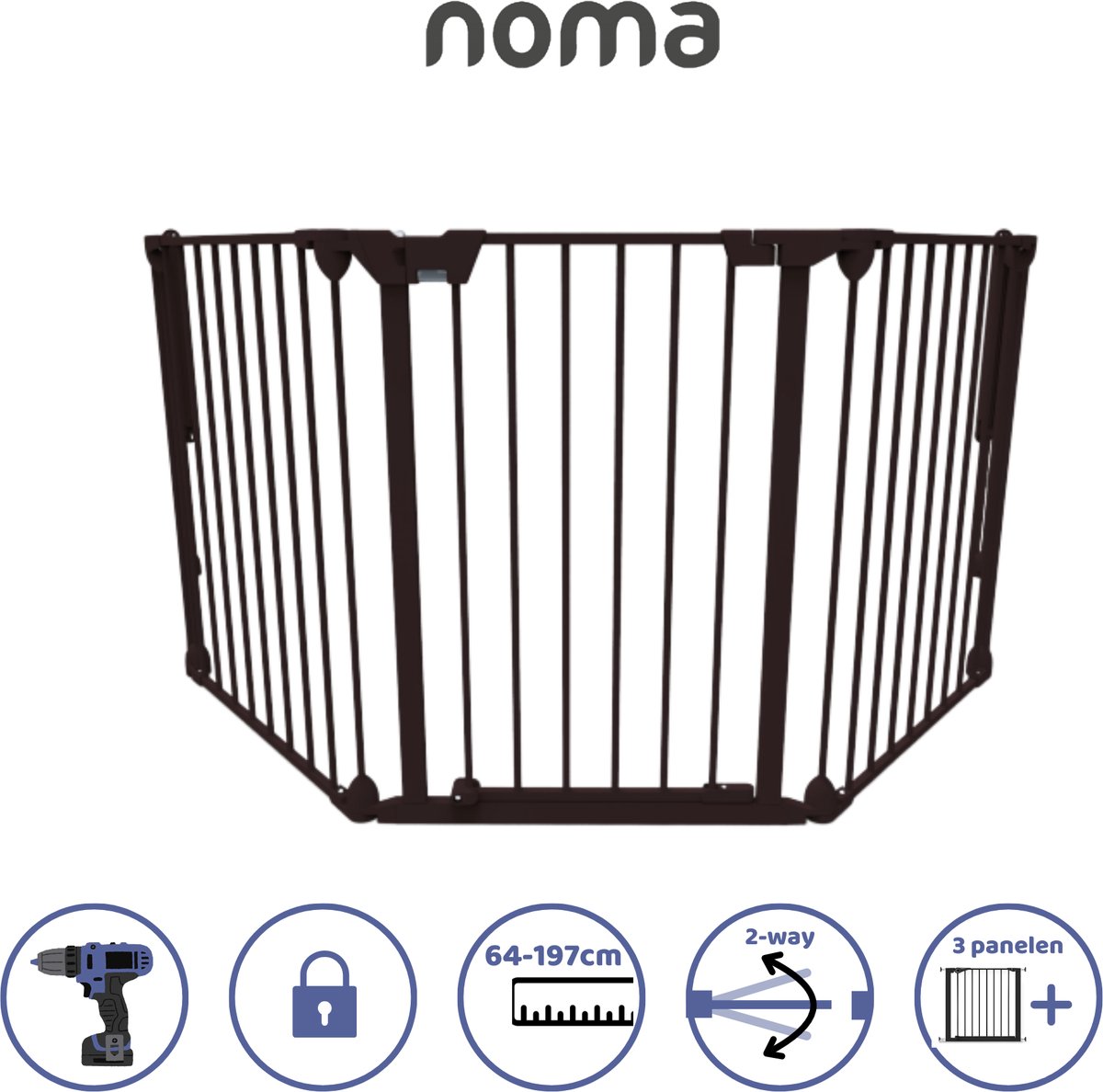 Noma Configure Gate Veiligheidshekje 3 Panelen Zwart | Room Divider | Traphekje | Hondenhekje | 64 t/m 197,5 cm – foto 3